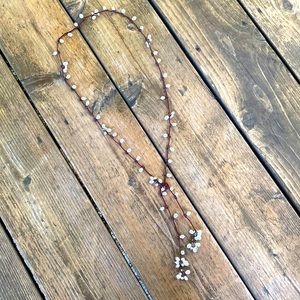 Silpada Retired Pearl & Brown Cord Lariat Necklace N2102